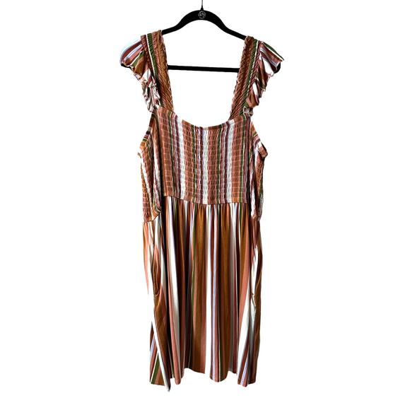 NEW Nordstrom Women's Plus Size Smocked Modal Blend Striped Dress Brown Multi 2X - Picture 1 of 10